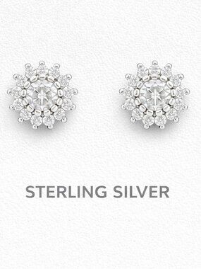 Created 2.58 Cts White Sapphire Flower Stud Earrings SOLID .925 Silver